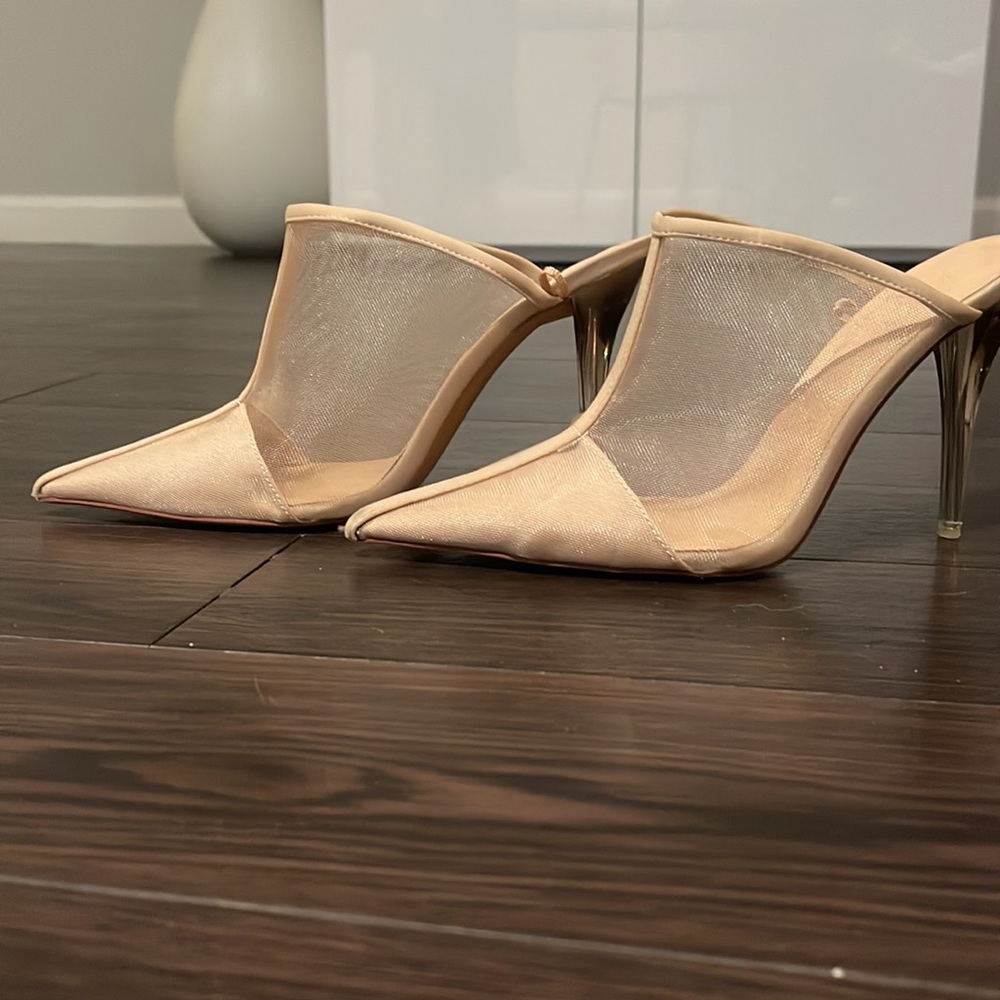 Zara Nude Mesh Healed Pointed Toe Mules